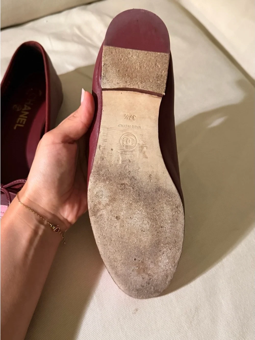 Chanel Two-Tone Pink & Burgundy Cap-Toe Ballet Flats - Picture 8 of 10